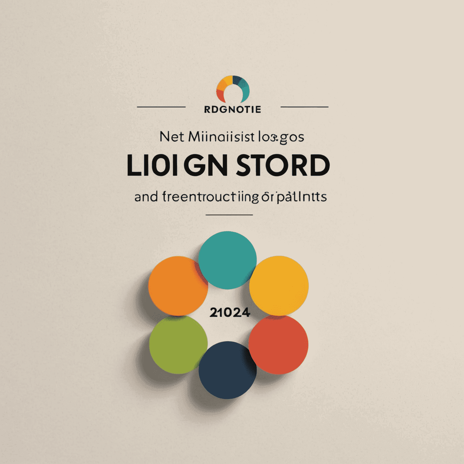 Minimalist logos and bold color palettes representing 2024 design trends