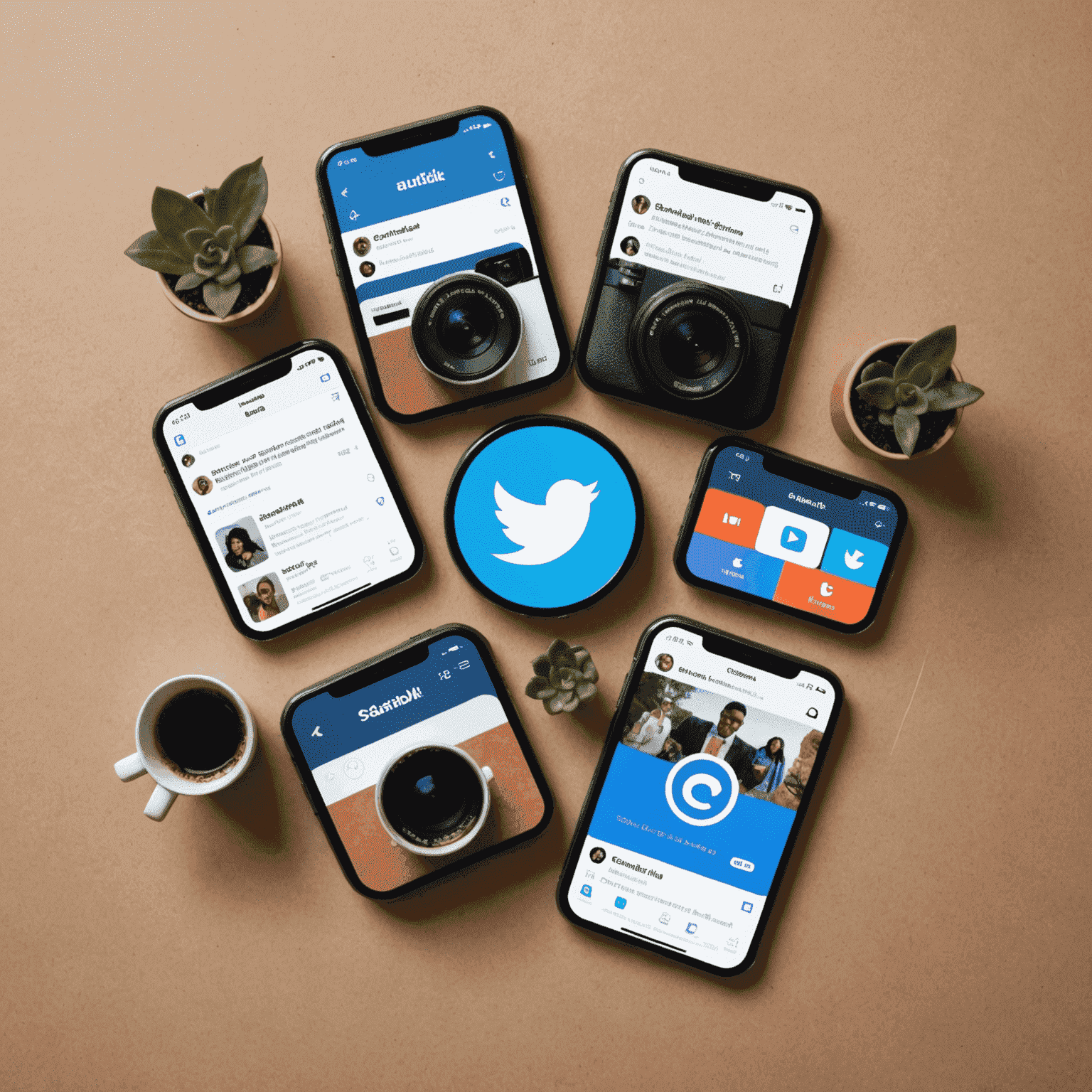 A series of custom graphics optimized for different social media platforms, showing how the same content is adapted for Instagram, Twitter, Facebook, and LinkedIn